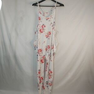 OUFEIYA Floral Wide Leg Jumpsuit Womens 2XL Sleeveless Romper Boho Pockets